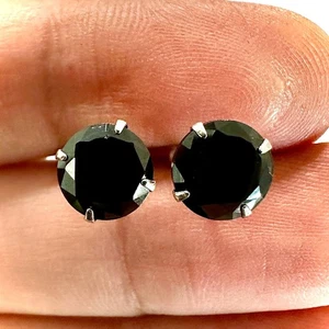 8mm Sterling Silver Black CZ Stud Earrings Women’s Round Cut Jewelry Gift - Picture 1 of 7