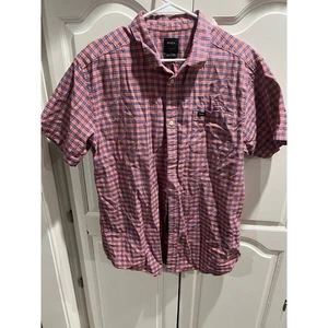 Camisa RVCA Calce Ajustado Manga Corta Botón XL Cuadros Rosa Azul Informal Verano - Imagen 1 de 6