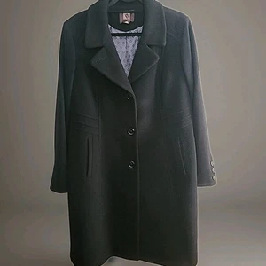 Anne Klein Pea Coat Women Black Wool Cashmere Button Lined Jacket Size 14 Petite - Picture 1 of 12