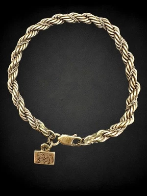 Vintage Sterling & Gold Filled Chain Bracelet w Solid 14K Gold Lion Zodiac Charm - Image 1 of 4