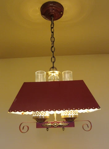 Vintage Lighting pair 1940s red pendants   Ideal for rustic cabin Cover