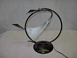 Art Deco Style Handmade Wrought Iron Table Lamp 1 Blown Glass Shade White - Picture 1 of 5
