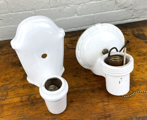 2 Vintage Porcelain Light Fixtures, Right is Porcelier, No Cracks, No Chips Cover