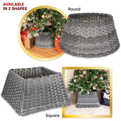 Christmas Village Rattan Tree Skirt Round Wicker Stand Base Basket Cover Decor - Image 1 of 4