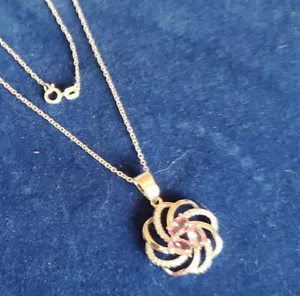 Schmuck Sterlingsilber Halskette verziert Spirale Kreis rosa facettiert Marquise 16" - Bild 1 von 9