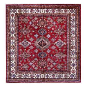 10'x10' Scarlet Red Hand Knotted Super Kazak Wool Oriental Square Rug R89296 - Picture 1 of 11