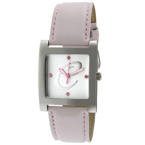 Women Silver Tone Square Wrist Watch w/ Pink Leather Strap & Initials Dial - Picture 1 of 20