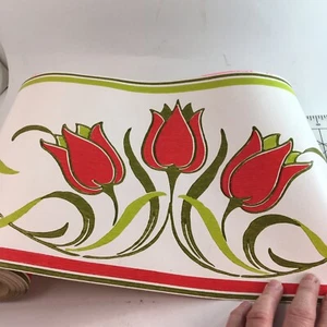 Vintage Wall Border 10.25" TULIP Wallpaper Border PrePaste Repeat 25 FT Roll - Picture 1 of 3
