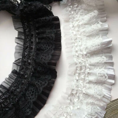 2 Yards Lace Chiffon Pleated Ruffle Trim Embroidery Ribbon Wedding Dress Sewing - Image 1 of 4