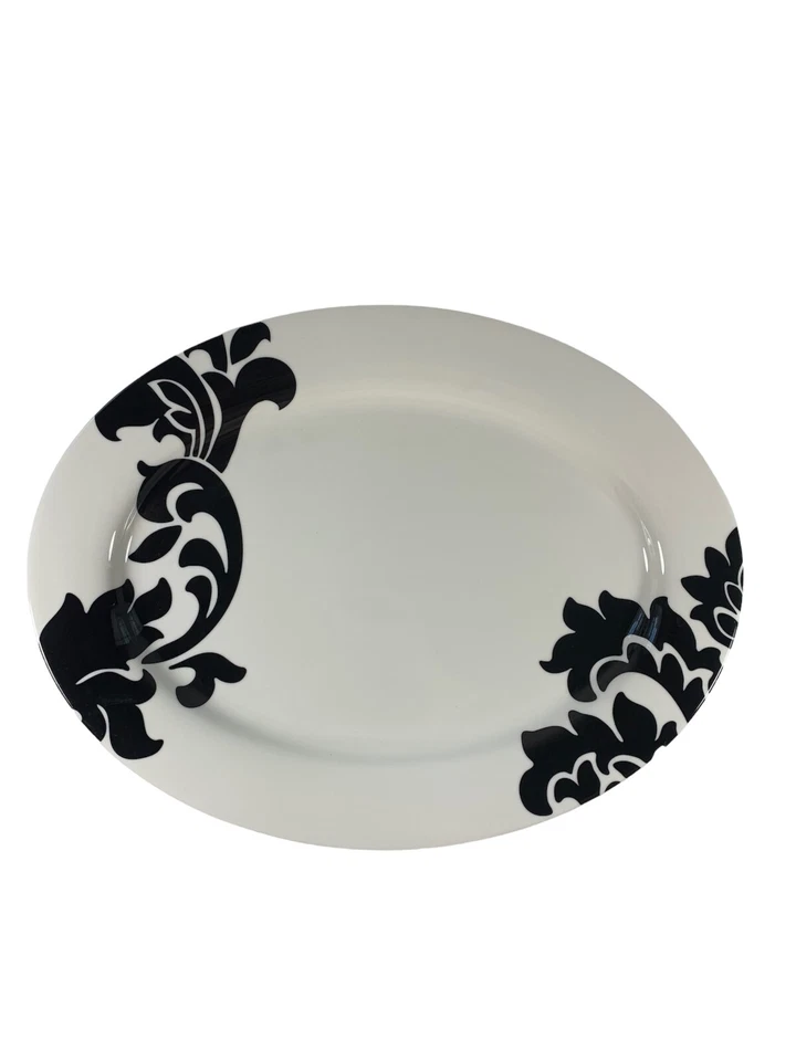 Martha Stewart Floral Lisbon Black/White ~Large Oval Serving Platter~Plate - Image 1 of 4