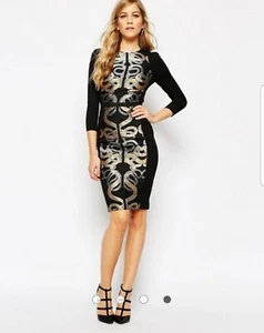 Ted Baker Black Gold Snake Bodycon Party NYE Xmas Christmas Dress RRP £225 - Picture 1 of 3