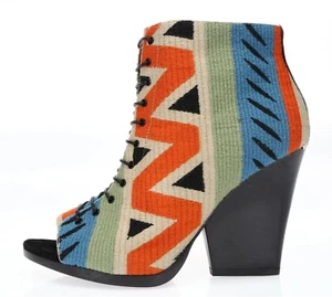Burberry Womens Tapesty Multi Color Peep Toe Heel Ankle Booties Size 39 NEW - Picture 1 of 6