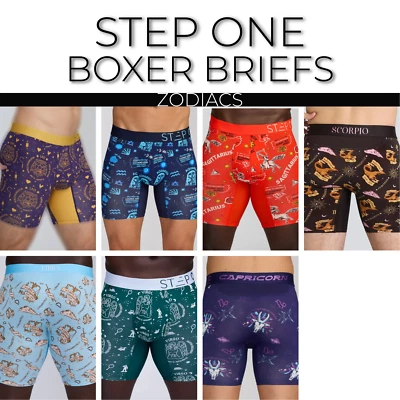 STEP ONE New Mens Boxer Briefs (Longer) Bamboo Underwear- ZODIACS