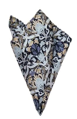 Hand Stitched Silk Pocket Square Tulip Flourish Floral Pattern Multicolor Men's - Image 1 of 4
