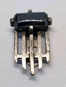 Vintage 40er Jahre Sterlingsilber Hämatit geometrisch Kleid Clip Retro - Bild 1 von 9