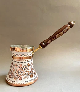 Exquisite Floral Hand-carved Copper Turkish Coffee Pot -  420ml Large Size - Picture 1 of 14