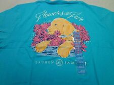 Lauren James Women's 'Flowers & Fur' Puppy Dog Graphic Pocket T-Shirt LARGE  NWT