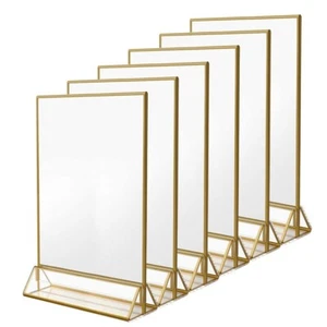 6Pack 8.5 x 11 Acrylic Sign Holder with Gold Frames and Vertical Stand Ideal for - Picture 1 of 9