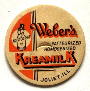 WEBER'S DAIRY CO. KREAMILK JOLIET ILLINOIS IL MILK CAP - Picture 1 of 2