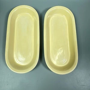 Lote de 2 Bandejas Utilitarias Fiesta Ovaladas Vintage Amarillo Marca Antigua - Imagen 1 de 12