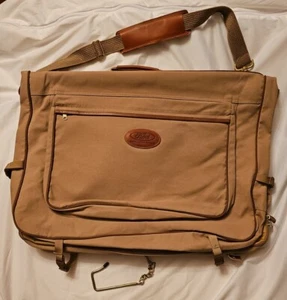 Eddie Bauer Edition Ford Khaki Canvas & Leather Garment Bag Luggage Travel Bag - Picture 1 of 9