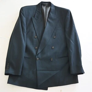 Vtg Albert Nipon 42R Dark Blue Wool Double Breasted Suit Jacket - Picture 1 of 24