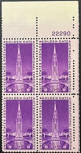 U.S. Scott #852, Plate Block of 4, Golden Gate International Exposition, VF, MNH - Picture 1 of 2