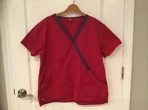 Dickies Medical Scrub Top RED/Purple Women’s Size M V Neck. pockets - Picture 1 of 4