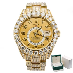 Rolex Sky-Dweller 326938 42mm Arabic Champagne Dial Aftermarket Iced Out Watch - Picture 1 of 5