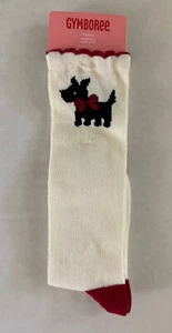 Calcetines altos hasta la rodilla Gymboree Holiday Friend 8 and Up marfil y rojo Scottie perro - Imagen 1 de 1