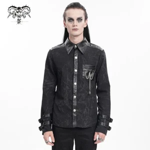 Devil Fashion Men Black Gothic Punk Long Sleeve Shirt Slim Fit Blouse - Picture 1 of 28