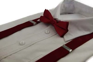 Boys Adjustable Maroon 65cm Suspenders & Matching Bow Tie Set - Picture 1 of 1
