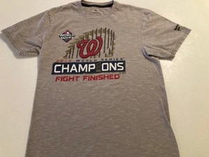 Nationals 2019 World Series Champs Shirt Gray Fanatics MLB Official Tee - Size S - Picture 1 of 4