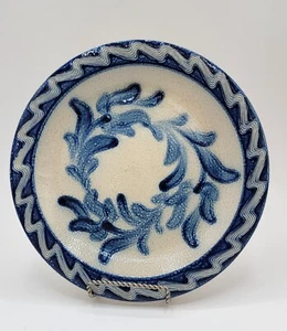Stoneware Pottery Decorative Plate Handmade Hand Painted 9" Round Art Blues - Picture 1 of 6