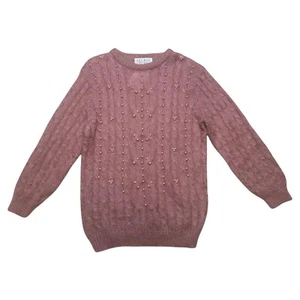 Vintage 80's Jumper Pink Mohair S 8 10 12 Cosy Retro Pearl Beaded Oversized - Picture 1 of 3