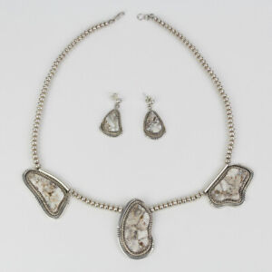 Wilson Padilla Navajo Sterling Silver, White Turquoise Earrings & Necklace Set