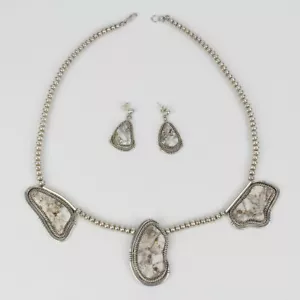 Wilson Padilla Navajo Sterling Silver, White Turquoise Earrings & Necklace Set - Picture 1 of 3