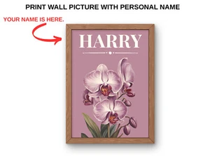 Personalisierter Druck Wandbild mit persönlichem Namen Lila Orchidee Stil Poster - Bild 1 von 7