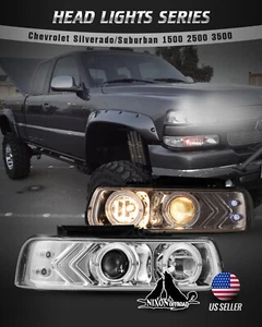 For 99-06 Chevrolet Silverado Suburban Tahoe Projector Headlights Lamps Chrome - Picture 1 of 12