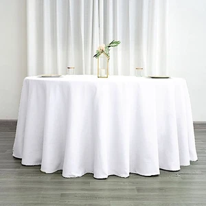 5 Pack WHITE 120 Inch ROUND TABLECLOTHS Wedding Decorations Party Table Covers - Picture 1 of 8