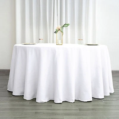 5 Pack WHITE 120 Inch ROUND TABLECLOTHS Wedding Decorations Party Table Covers - Image 1 of 4