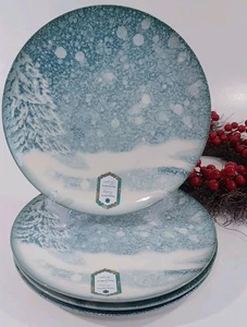 Intesa 10.5" Christmas Tree & Mountain Snowfall Dinner Plates, New - Picture 1 of 1