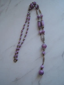 VINTAGE LILA AMETHYST GLAS & SILBER FILIGRANE GLIEDER HALSKETTE - Bild 1 von 10