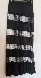 metro wear-Black Long skirt w/ tiedye stripes womans sz L 40" - Picture 1 of 5