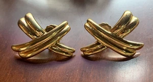 Pierced Earrings Gold Tone Double Criss Cross X Avon Vintage Original Backs Lobe - Picture 1 of 3