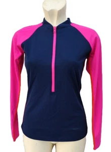BODEN Raglan Top Swim UV Long Sleeve Navy Blue Pink Zip Swimming Size 10 12 14 - Picture 1 of 7