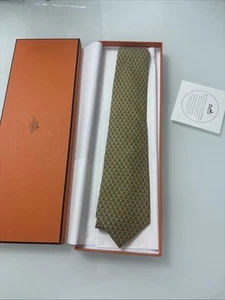 HERMES PARIS Blue Yellow Geometric Neck Tie MADE IN FRANCE Original - Picture 1 of 4