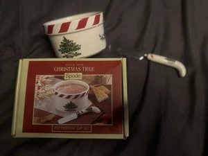 SPODE Christmas Tree PFEFFERMINZ DIP SET Auflaufförmchen & Streumesser Snackschale - Bild 1 von 11