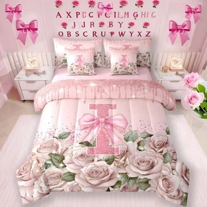 Rosa Schleife 7-teiliges Bettdecken-Set komplettes Bett in einer Tasche, personalisierter Anfangsbuchstabe... - Bild 1 von 9