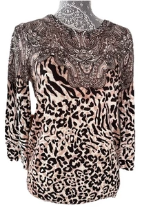 Dana Buchman Damen Pullover Large braun Paisley Leopardenmuster Winter Romantik - Bild 1 von 10